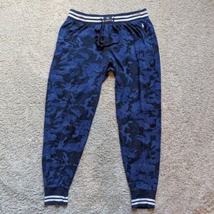 Polo Ralph Lauren Jogger Sleep Pants Mens Medium Blue Camo Striped Trim Pajamas